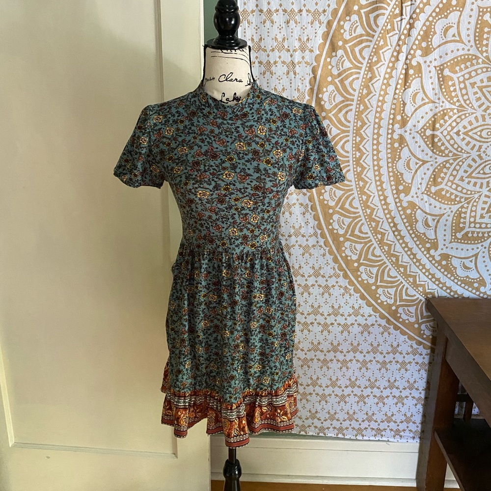 High neck Floral Boho Dress